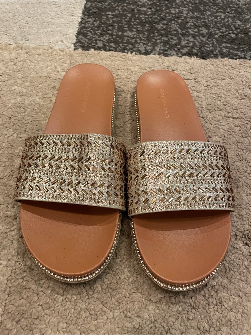 Andiamo Gold Embellished Slide Sandals - Women's